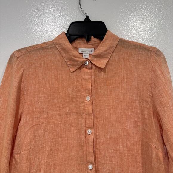 J. Jill Love Linen Orange Tunic Top Women’s Size Small Button Down Lagenlook - Picture 2 of 7